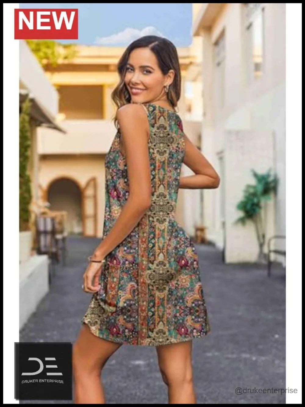 Loose V Neck Sleeveless Swimsuit Coverup Tank Dress with Pockets